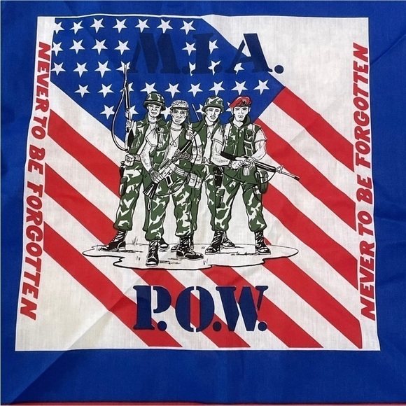 Vintage Military Bandana US Army P.O.W Blue USA Made New with Tag NOS - Picture 2 of 7